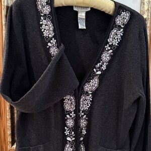Talbots Black Cardigan with Floral Embroidery